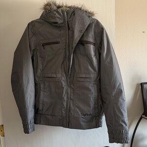 Burton Dry Ride Charcoal Snowboarding Jacket with Fur Trim